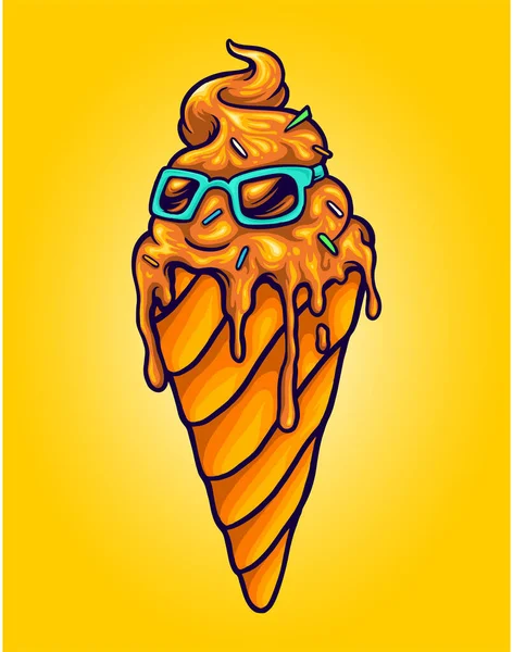 Funky Ice Cream Melted Sunglasses Vector Illustrations Your Work Logo — Vetor de Stock