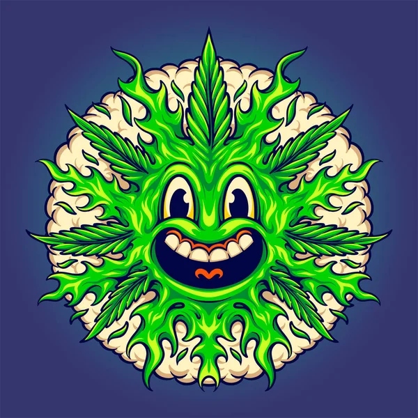 Φύλλα Ζιζανίων Χαριτωμένο Emoji Φούσκα Καπνού Διανυσματικά Εικονογραφήσεις Για Λογότυπο — Διανυσματικό Αρχείο