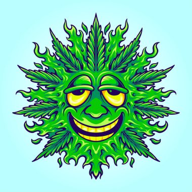 Ot yaprağı sevimli emoji gülümseme vektör çizimleri iş logonuz, ticari tişörtler, çıkartmalar ve etiket tasarımları, poster, tebrik kartları reklam şirketi veya markalar için