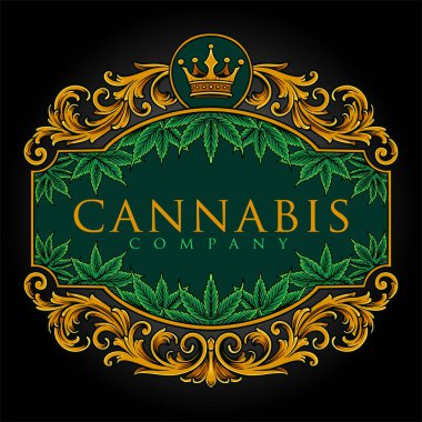 Luxury frame vintage cannabis flourish vector illustrations for your work logo, merchandise t-shirt, stickers and label designs, poster, greeting cards advertising business company or brands