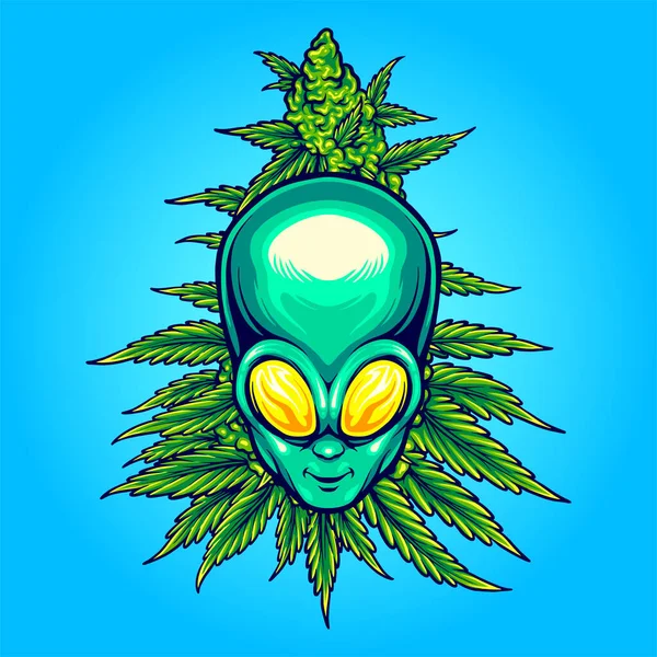 Alien Head Weed Plant Vector Illustrations Your Work Logo Merchandise —  Vetores de Stock