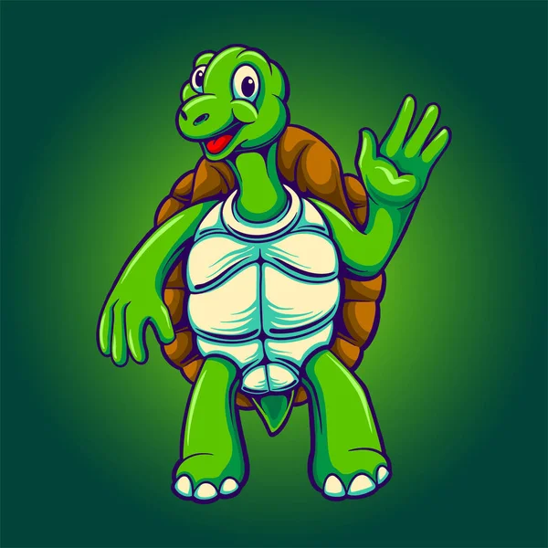 Funny Sea Turtle Cartoon Mascot Vector Illustrations Your Work Logo — Image vectorielle