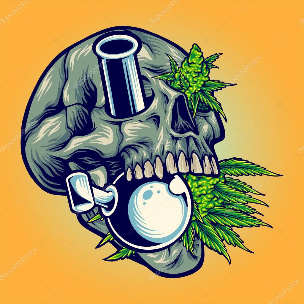 Stone skull with kush glass bong vector illustrations for your work logo, merchandise t-shirt, stickers and label designs, poster, greeting cards advertising business company or brands