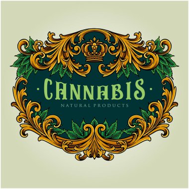 Elegant frame vintage cannabis flourish vector illustrations for your work logo, merchandise t-shirt, stickers and label designs, poster, greeting cards advertising business company or brands