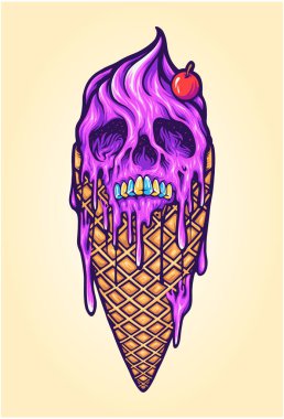 Melting skull ice cream cone vector illustrations for your work logo, merchandise t-shirt, stickers and label designs, poster, greeting cards advertising business company or brands
