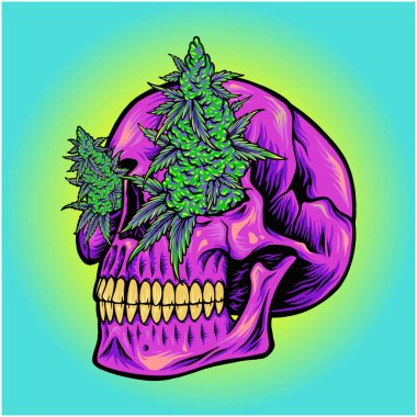 Scary head skull with kush vector illustrations for your work logo, merchandise t-shirt, stickers and label designs, poster, greeting cards advertising business company or brands