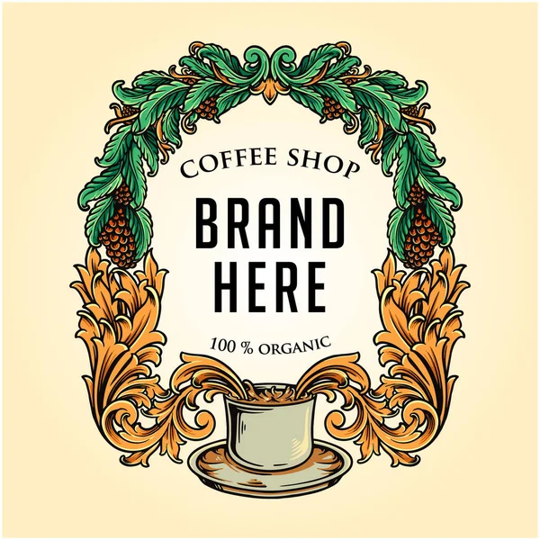 Luxury Coffee Shop Frame Vintage Vector Illustrations Your Work Logo —  Vetores de Stock