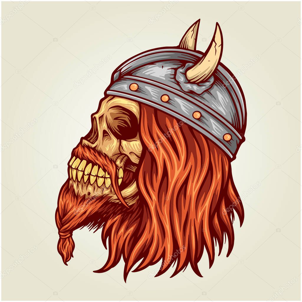 Viking head skull with horn vector illustrations for your work logo, merchandise t-shirt, stickers and label designs, poster, greeting cards advertising business company or brands
