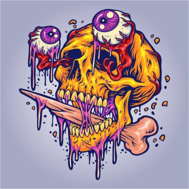 Scary skull head with zombie eyes vector illustrations for your work logo, merchandise t-shirt, stickers and label designs, poster, greeting cards advertising business company or brands