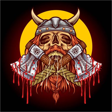 Scary viking skull axe with helmet vector illustrations for your work logo, merchandise t-shirt, stickers and label designs, poster, greeting cards advertising business company or brands