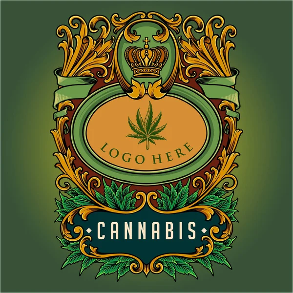 Luxury Classic Cannabis Crown Badge Flourish Ornate Vector Illustrations Your — Image vectorielle