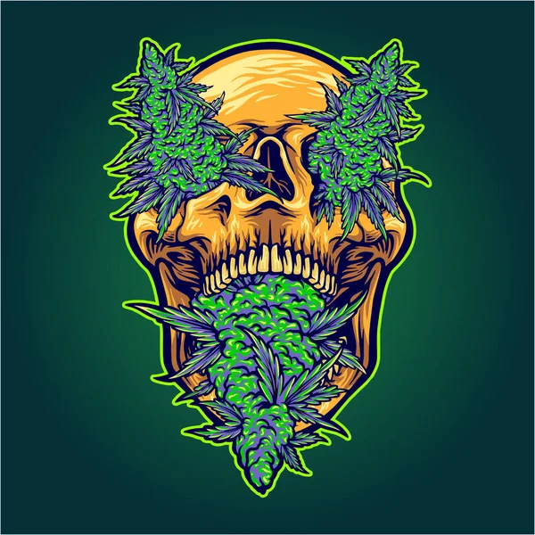 Scary Skull Head Weed Leaf Vector Illustrations Your Work Logo — Stockvektor