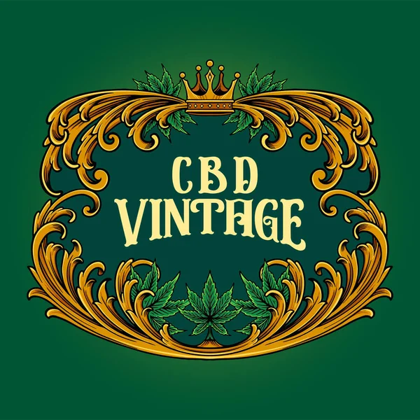 Luxury Frame Vintage Cannabis Flourish Vector Illustrations Your Work Logo — Vettoriale Stock