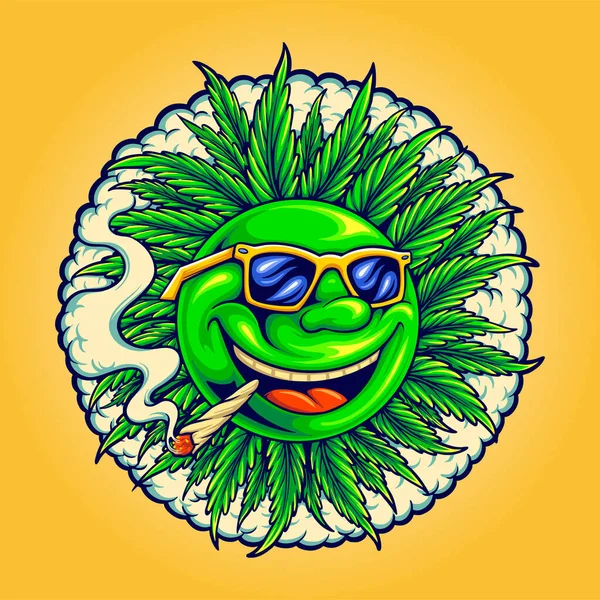 Funny Smile Emoji Smoking Weed Vector Illustrations Your Work Logo — Wektor stockowy