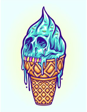 Scary skull ice cream cone vector illustrations for your work logo, merchandise t-shirt, stickers and label designs, poster, greeting cards advertising business company or brands