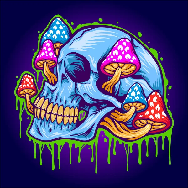 Ice Skull Head Psychedelic Mushrooms Vector Illustrations Your Work Logo — Stok Vektör
