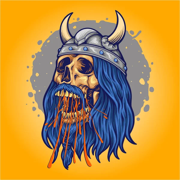 Viking Skull Head Horned Helmet Vector Illustrations Your Work Logo — Stockvektor