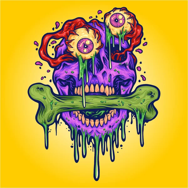 Scary Zombie Eyeball Skull Head Vector Illustrations Your Work Logo — Vector de stock