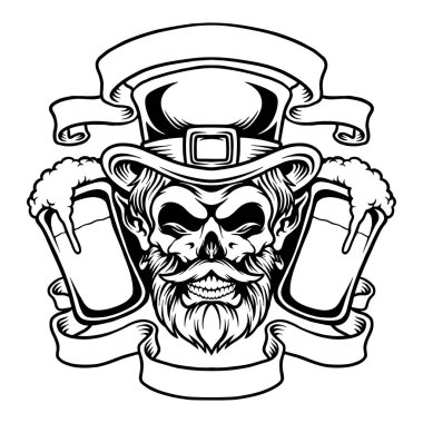 St Patrick beer with classic ribbon silhouette Vector illustrations for your work Logo, mascot merchandise t-shirt, stickers and Label designs, poster, greeting cards advertising business company or brands. 