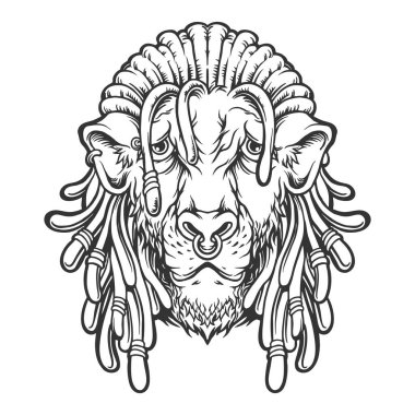 Lion head cool with dreadlock monochrome Vector illustrations for your work Logo, mascot merchandise t-shirt, stickers and Label designs, poster, greeting cards advertising business company or brands. 