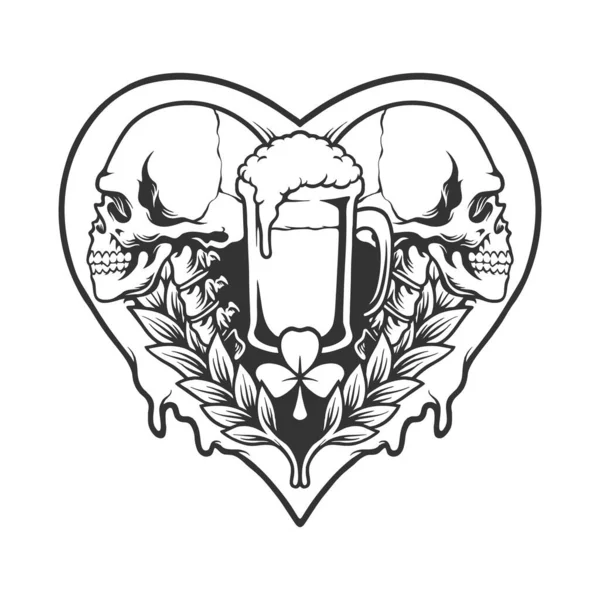 Skull Heart Beer Clover Leaf Silhouette Vector Illustrations Your Work —  Vetores de Stock