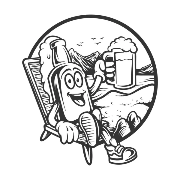 Vintage Summer Beer Bottle Monochrome Vector Illustrations Your Work Logo — 스톡 벡터