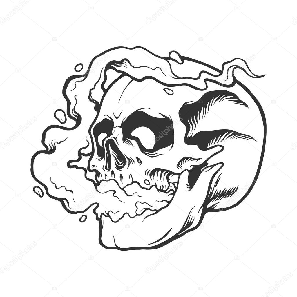 Skulls stone with smoke weed silhouette Vector illustrations for your work Logo, mascot merchandise t-shirt, stickers and Label designs, poster, greeting cards advertising business company or brands.