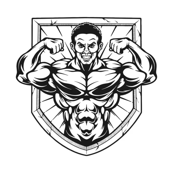 Body Building Badge Logo Silhouette Vector Illustrations Your Work Logo —  Vetores de Stock