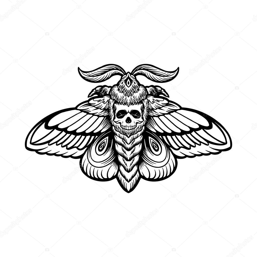 Butterfly Moth Skull Tattoo Silhouette Vector illustrations for your work Logo, mascot merchandise t-shirt, stickers and Label designs, poster, greeting cards advertising business company or brands.