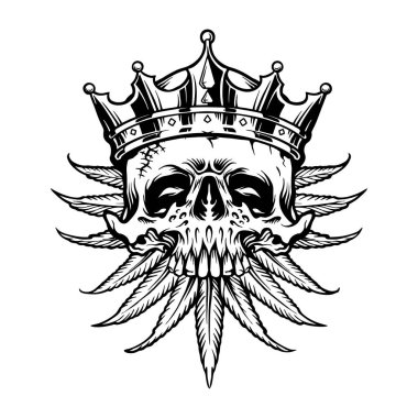 Dead King Weed Leaf Skull Silhouette Vector illustrations for your work Logo, mascot merchandise t-shirt, stickers and Label designs, poster, greeting cards advertising business company or brands.