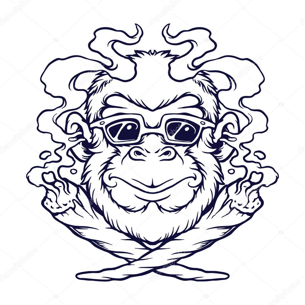 Cool Monkey Weed Joint Silhouette Vector illustrations for your work Logo, mascot merchandise t-shirt, stickers and Label designs, poster, greeting cards advertising business company or brands.