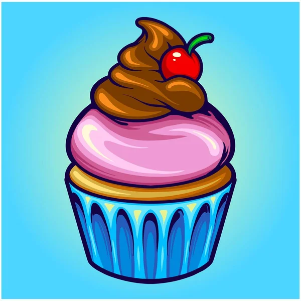 Delicioso Bonito Cupcake Cereja Ilustração Vetor Ilustrações Para Seu Logotipo — Vetor de Stock