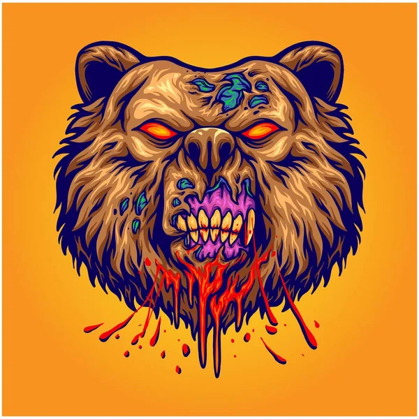 Rozzlobený Zombie Medvěd Hlava Ilustrační Vektorové Ilustrace Pro Vaše Pracovní — Stockový vektor