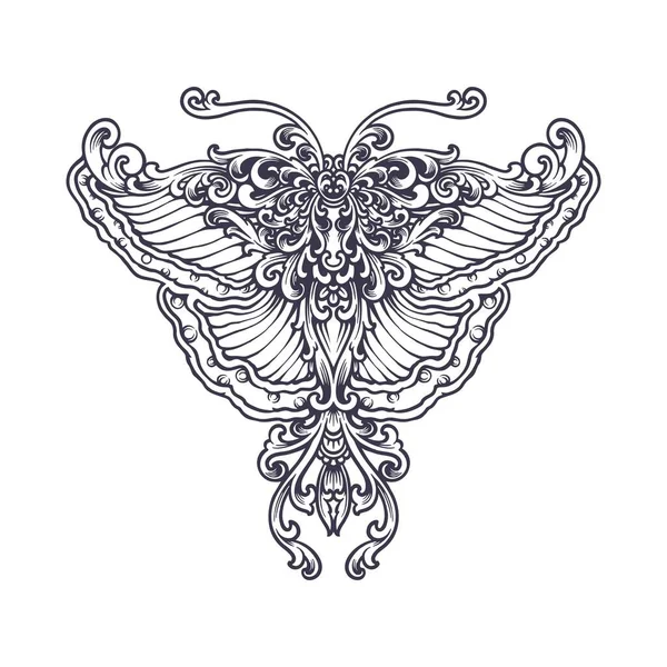 Luxo Floral Borboleta Ornamento Monocromático Vetor Ilustrações Para Seu Logotipo — Vetor de Stock