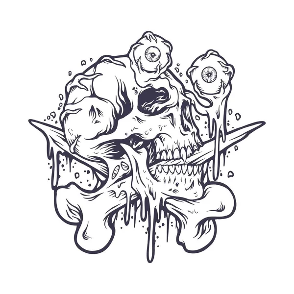 Straszny Zombie Czaszki Gałki Oczne Ilustracja Sylwetka Wektorowe Ilustracje Logo — Wektor stockowy