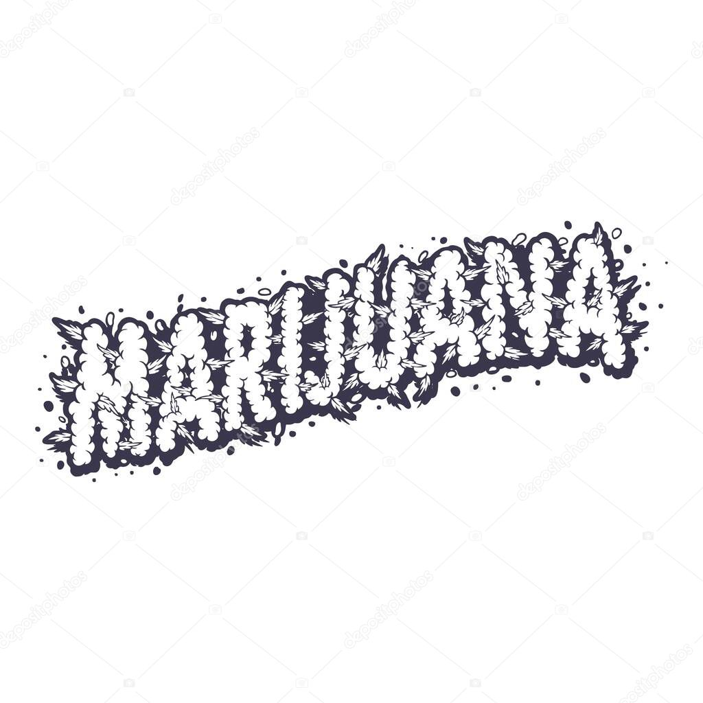 Marijuana lettering words silhouette with smoke weed vector illustrations for your work logo, merchandise t-shirt, stickers and label designs, poster, greeting cards advertising business company or brands