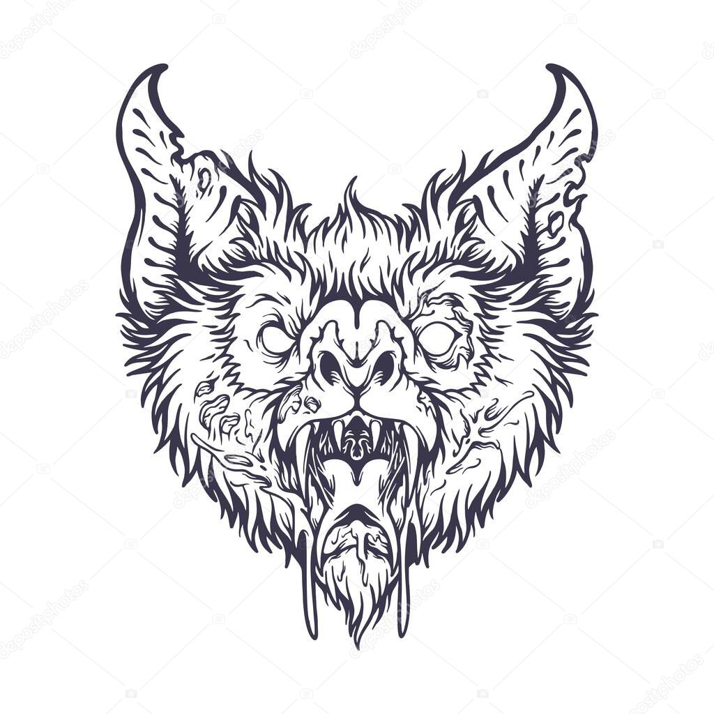 Scary bat monster monochrome illustration vector illustrations for your work logo, merchandise t-shirt, stickers and label designs, poster, greeting cards advertising business company or brands