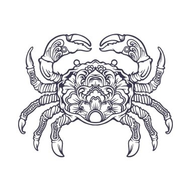 İş logonuz, ticari tişörtünüz, çıkartmalarınız ve etiket tasarımlarınız için klasik şık yengeç süsü monokrom vektör çizimleri, poster, tebrik kartı reklam şirketi veya markalar