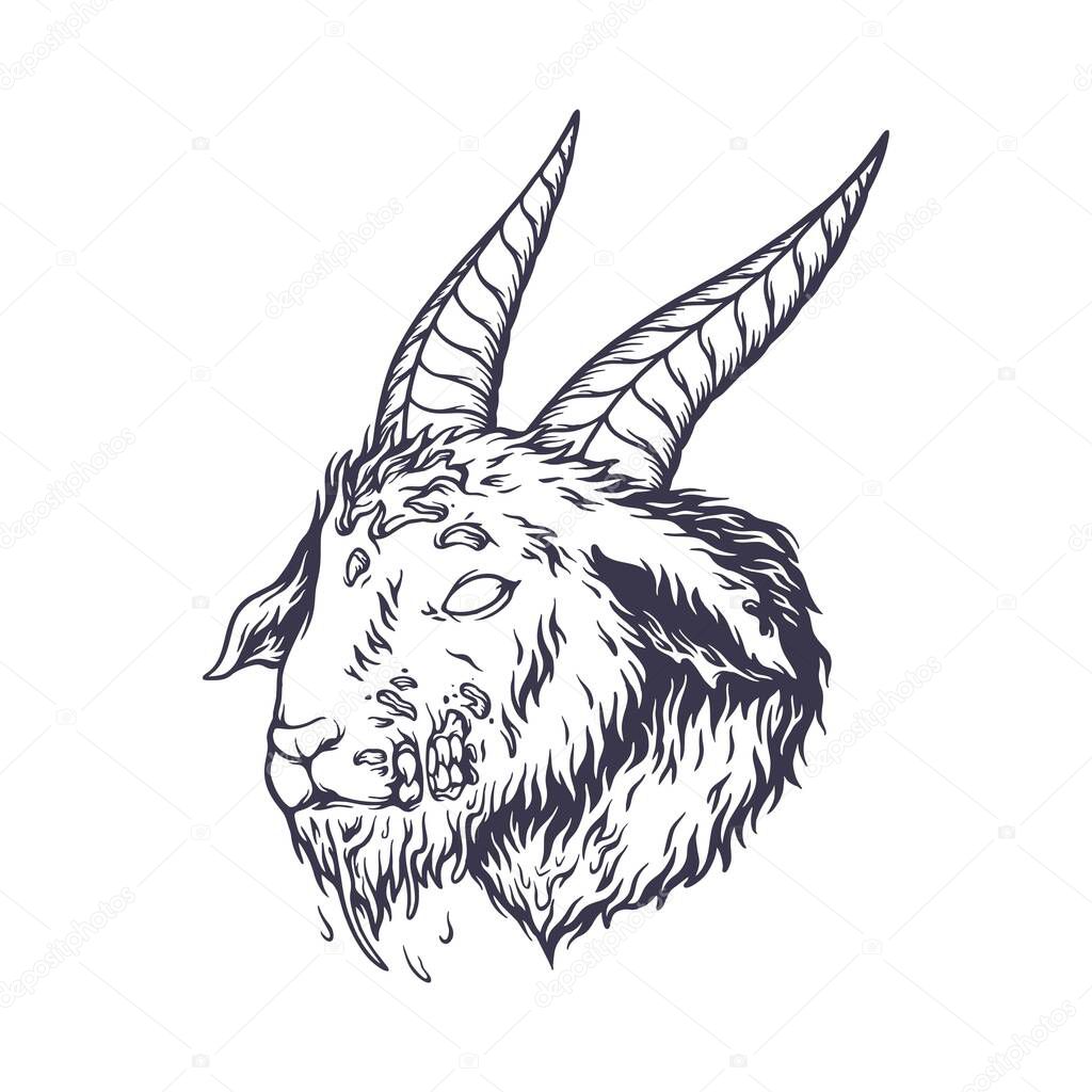 Angry goat head silhouette illustration vector illustrations for your work logo, merchandise t-shirt, stickers and label designs, poster, greeting cards advertising business company or brands
