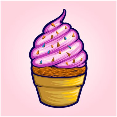 İş logonuz, ticari tişörtünüz, çıkartmalarınız ve etiket tasarımlarınız, posteriniz, tebrik kartlarınız reklam şirketiniz veya markalarınız için şirin, lezzetli kek illüstrasyonları.