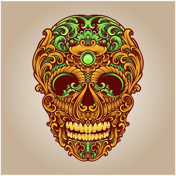 Skull Head Classic Ornament Illustration Vector Illustrations Your Work Logo — Stock Vector