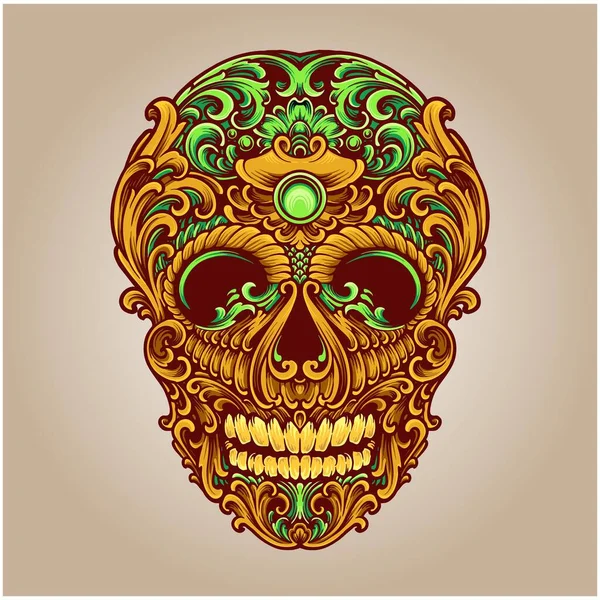 Calavera Cabeza Adorno Clásico Ilustración Vector Ilustraciones Para Logotipo Trabajo — Vector de stock