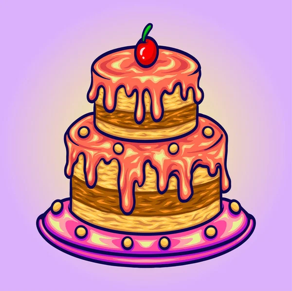 Lindo Cumpleaños Pastel Cereza Ilustración Vector Ilustraciones Para Logotipo Trabajo — Archivo Imágenes Vectoriales