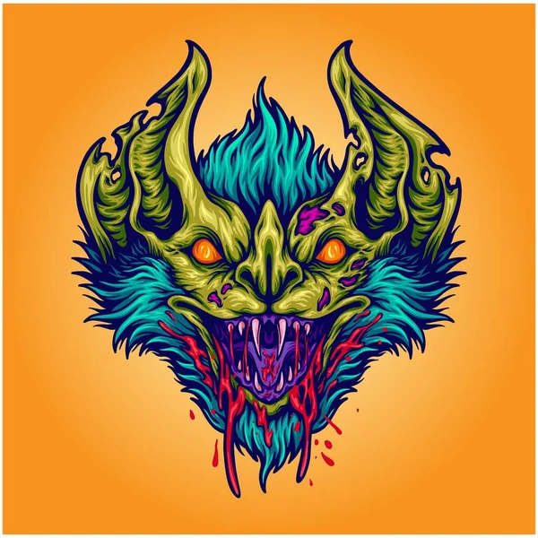 Scary Bat Cabeça Monstro Ilustração Vetor Ilustrações Para Seu Logotipo — Vetor de Stock