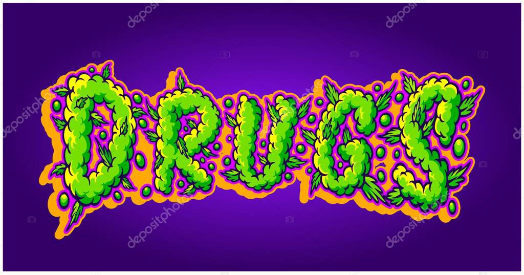Hand lettering text drugs with smoke effect illustration vector illustrations for your work logo, merchandise t-shirt, stickers and label designs, poster, greeting cards advertising business company or brands