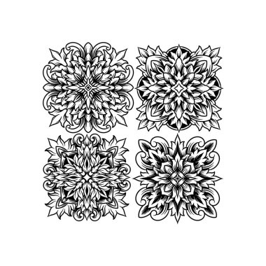 Çiçek Süslemeleri Modeli Çalışma Logonuz için Siluet Vektör illüstrasyonları, maskot tişörtü, çıkartmalar ve etiket tasarımları, poster, tebrik kartı reklam şirketi veya markalar için.