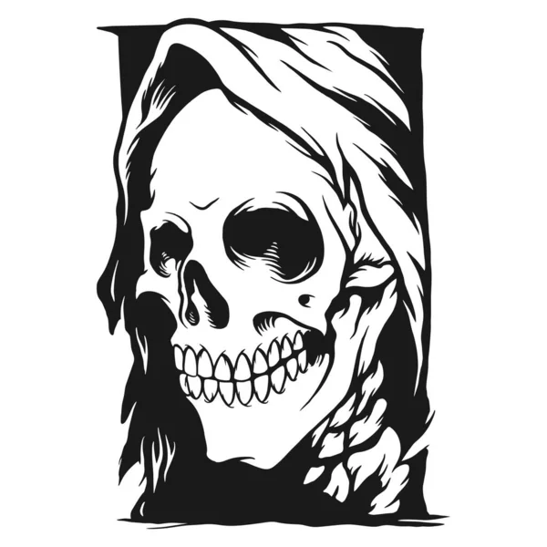 Grim Reaper Silhouette Face Side Skull Vector Ilustraciones Para Trabajo — Archivo Imágenes Vectoriales