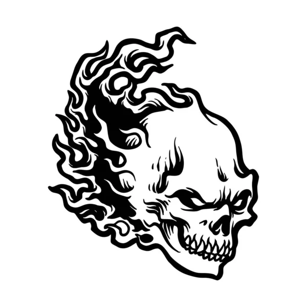 Fire Skull Dibujo Flames Vector Ilustraciones Para Trabajo Logotipo Mascota — Vector de stock