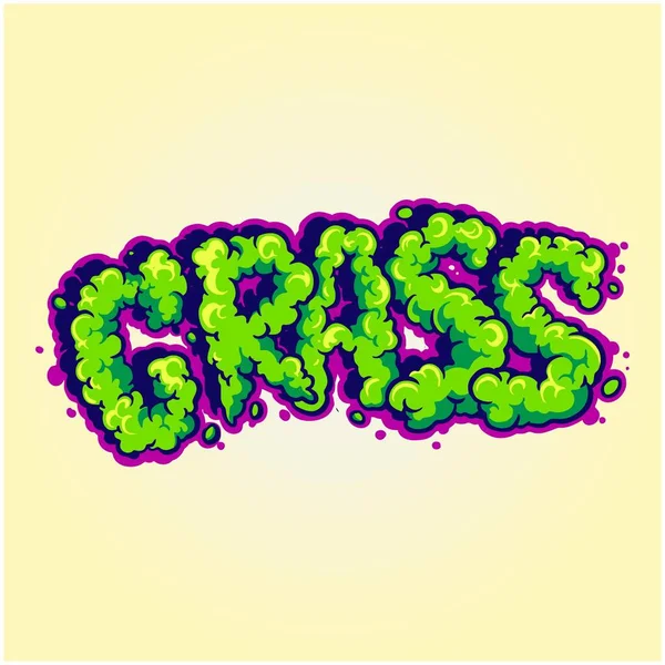 Schriftzug Wörter Gras Mit Rauch Effekt Illustration Vektor Illustrationen Für — Stockvektor