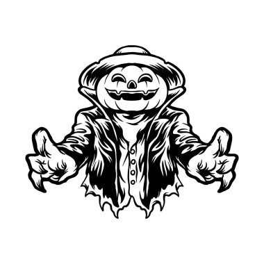İş Logonuz için Cadılar Bayramı Jack O Lantern Terör Vektörü illüstrasyonları, maskot tişörtü, çıkartmalar ve etiket tasarımları, poster, tebrik kartları reklam şirketi veya markalar.